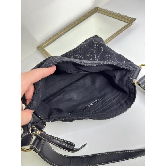 Vintage Madison Studio Black Suede Shoulder bag , top handle bag with gold deta - Picture 7 of 10